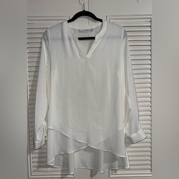 Susan Graver‎ Women’s Crossover Hem Roll Tab Sleeve Petite Tunic Top Size 10P - Picture 3 of 10